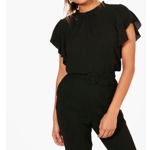 ASOS black frill sleeve and neck blouse